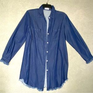 Womens Shacket Button Front Jean Shirt Jacket Blue Denim Top Blouse